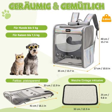 Рюкзак-переноска для котів та собак великих порід ALLSOPETS, складаний, дихаючий, для подорожей, прогулянок (димно-зелений, блискучий)