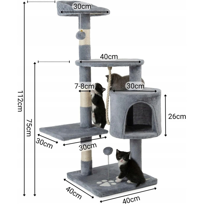Високий когтеточка-комплекс із лежаком, стовп для дряпання 101-160 см