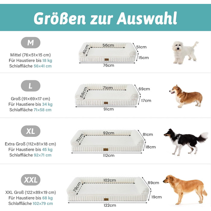 Ортопедичне ліжко для собак з штучного хутра, 90x68x15 см, знімний чохол, водонепроникне, антиковзаюче, кремове