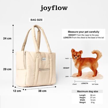 Сумка-переноска для собак та котів Joyflow | 6 кг | м'яка переноска з безпечним кліпом | для подорожей літаком та автомобілем | дизайн Європа | бежева