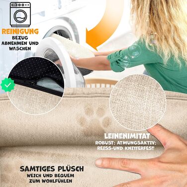 Ліжко для собак Lovpet Chiller, з мискою і 3 кісточками, бежеве, знімний чохол, розмір L 90x75x25 см, для малих, середніх і великих порід