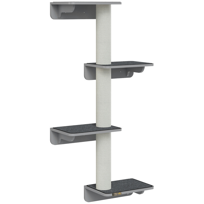 Кігтеточка PawHut Wall Cat Climbing Wall 66x28x137см, настінна з дерева в світло-сірому бежевому кольорі, ідеально підходить для любителів кішок