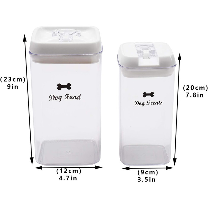 Набір контейнерів для корму для собак (2 шт.) – повітряний, BPA-free, прозорий, для ласощів та сухого корму