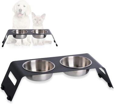 Підвищена годівниця для котів PETLINUS: керамічний та металевий набір, зручна годівниця для котів та маленьких собак, чорна