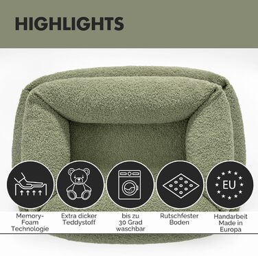 PAW WOW Sven: Ортопедичне ліжко для собак | З м'якої тканини-тедді | Для маленьких, середніх та великих собак (Оливковий, 80x60 см)