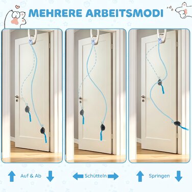 Інтерактивна іграшка для котів: USB-аккумуляторна стрибаюча мишка з підвісом на двері, 24,1 x 13,8 x 6,6 см, біла
