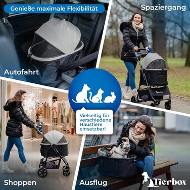 Візок для собак Tierbox до 10 кг, для маленьких собак та котів, сірий, складний, QuickFold