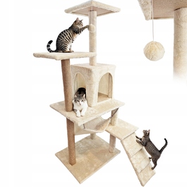 Високий ігровий комплекс для котів Mersjo: дряпалка, будиночок та лежанка, 6 рівнів, 125 см