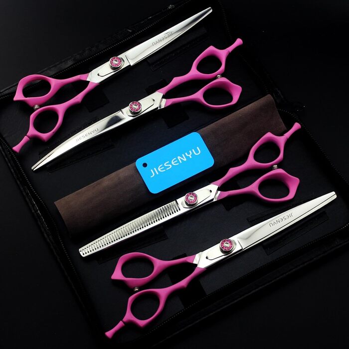 Набір професійних ножиць для грумінгу собак JIESENYU: 7 дюймів, 2 вигнуті + ножиці для фінальної обробки, 4 шт.