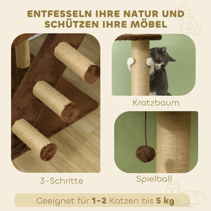 PawHut Cat Tree Стеля висока, Cat Tree, 225-265 см Кігтеточка для кішки з котячою печерою, дряпаючі стовбури, Play Ball, Меблі для кішок із захистом проти нахилу, коричневий | Аосом