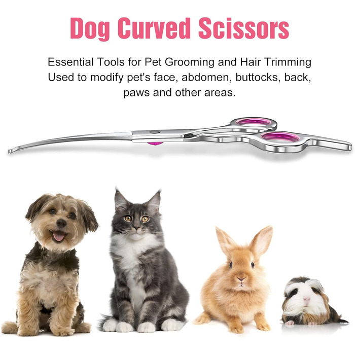 Ножиці для грумінгу собак правою рукою від Petsvv: вигнуті, з безпечними закругленими кінцями, з нержавіючої сталі. Підходять для собак, котів та інших тварин.