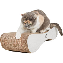 CanadianCat Company XXL Лаунж для котів з картону, білий-сірий, з котячою м'ятою, когтеточка 76x24x15 см