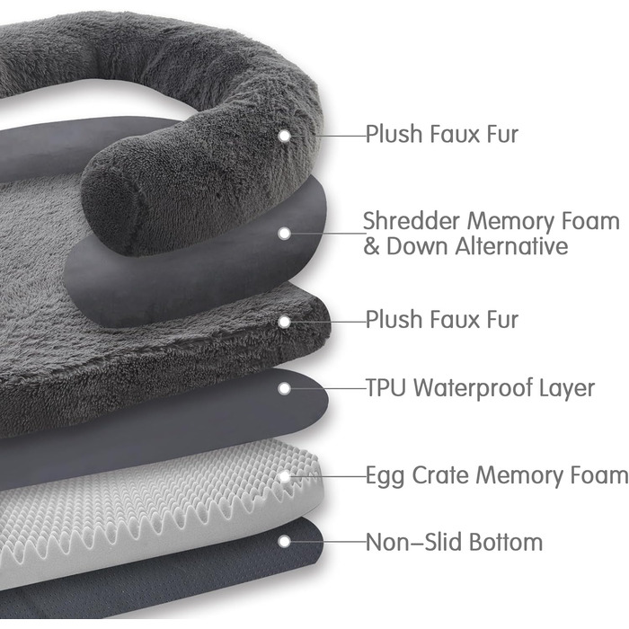 Крісло-ліжко для собак великих порід, 188 x 111,8 x 25,4 см, розкладне, плюшеве, ортопедичне, сірого кольору, для людей та тварин
