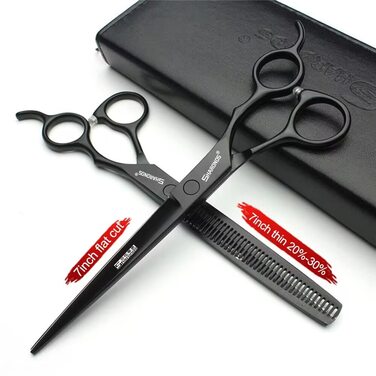Професійний набір ножиць для стрижки та проріджування волосся, чорний нержавіючий сталь J44C, 5.5'/6'/7'/7.5 дюймів (7 дюймів, 2 шт.)