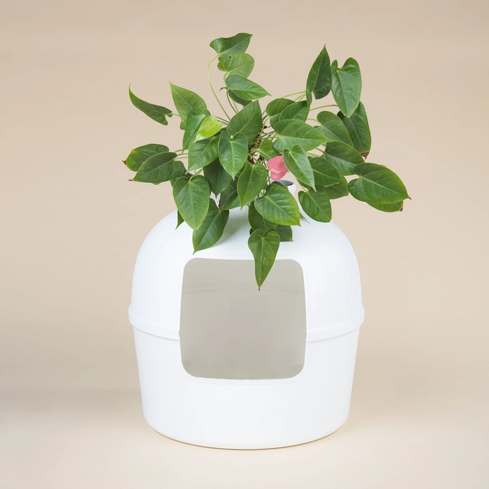 Закритий декоративний лоток-туалет для котів у формі квіткового горщика, 51 см, білий