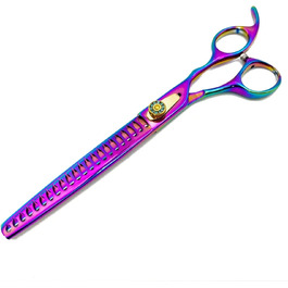 Професійна ножиці для грумінгу собак, 21 см, фіолетовий колір. Ножиці для стрижки та розрідження шерсті, з двостороннім зазубренням.