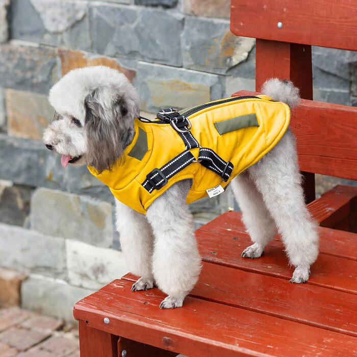 Зимова куртка для собак, вантажний бренд Ware, світловідбиваюча, водонепроникна жилетка для цуценят, тепла, з шлейкою для собак малих та середніх розмірів (XXL, жовта)