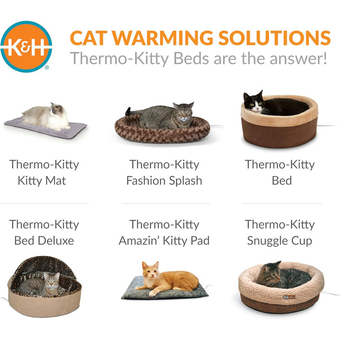 K&H PET PRODUCTS Термо-лежак для котів і малих собак, круглий, з підігрівом, для дому, велике тепле ліжко для котів