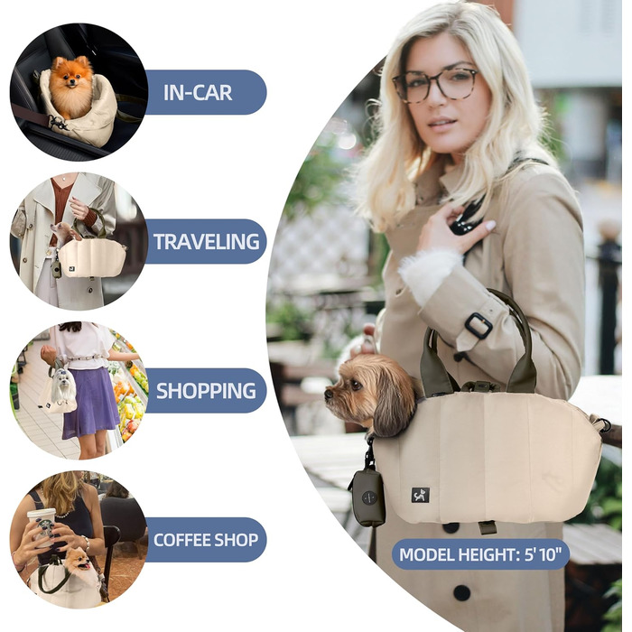 Сумка-переноска для собак Sytopia, кремово-бежева, з кишенями та регульованим поводком, водонепроникна