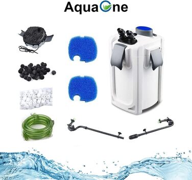 Зовнішній фільтр для акваріума AquaOne HW-702A, 1000 л/год, для акваріумів до 400 л, з фільтрувальними матеріалами, для прісної та морської води