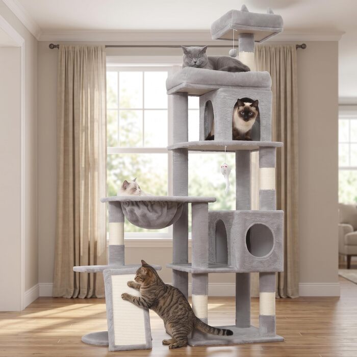 Комплекс для котів Kratzbaum XL 173 см, сірий: будиночок, платформа, дряпка, іграшки