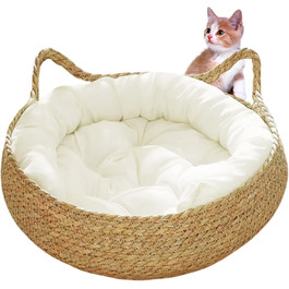 Кігтечка-ліжко для котів з соломи, 43 см, з м'яким подушкою, для кошенят, стійке до подряпин, ліжко для кота + біла подушка + об'ємні подушки