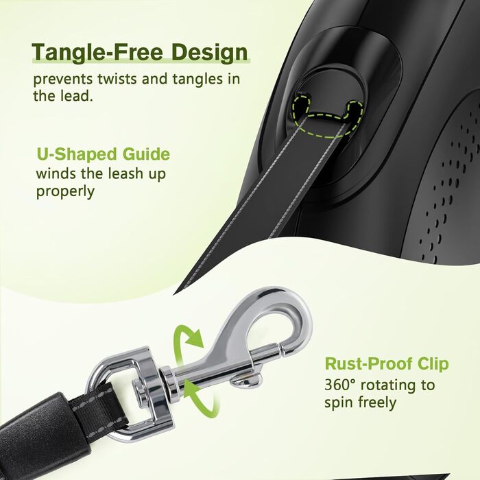 Рулетка для собак Pecute 8м, 50 кг, 360°, антиковзний хват, швидка зупинка, зелена