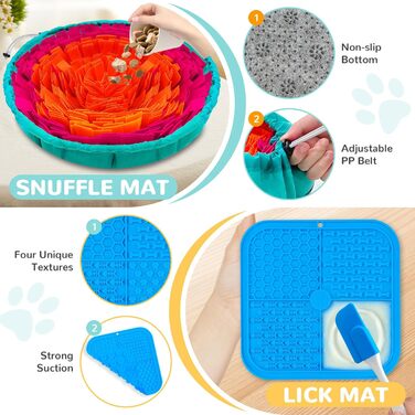 Нюхальна килимок для собак великих порід та силіконовий килимок для ласощів, інтерактивна іграшка-головоломка, щоб собака був зайнятий, розвиваюча нюхальна килимок для повільного годування. В комплекті: 1 великий (76,2 x 45,7 см) + 1 маленький (20,3 x 20,