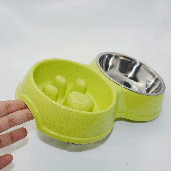 Миска для собак Frenchie Fress, нержавіюча сталь, інтерактивна, для повільного годування, екологічна, білий (зелений)
