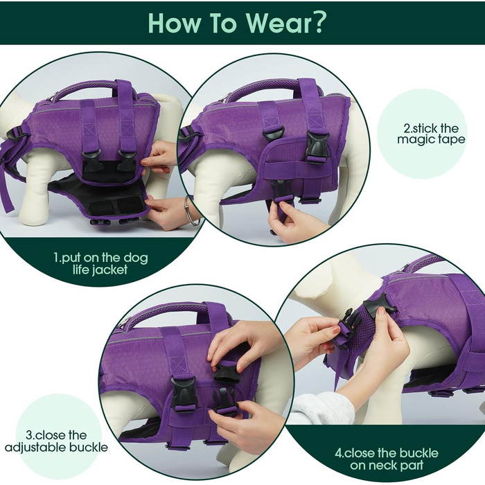 Світшот для собак Kuoser: рятувальний жилет для малих, середніх та великих собак, регульований, з Ripstop, з ручкою для рятування, висока плавучість, для цуценят, пляжний купальник (XL, фіолетовий)