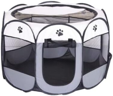 Вольєр для цуценят/маленьких тварин, 74x74x43 см. Підходить для собак, котів, кроликів та інших дрібних тварин. Для використання в приміщенні та на вулиці (Рожевий/Сірий-восьмикутний)