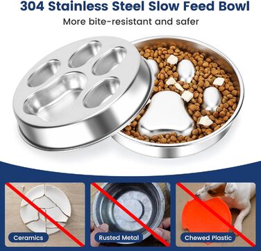 PETTOM Миска для собак протиковтання, нержавіюча сталь, Ø21 см, велика, повільне годування 21*21*4 см