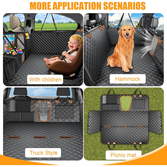 Захисний чохол на сидіння для собак з жорсткою основою, авточохол на заднє сидіння для собак з тримачем для планшета та складним мисником для їжі, водовідштовхуючий, підходить для автокрісла для дітей