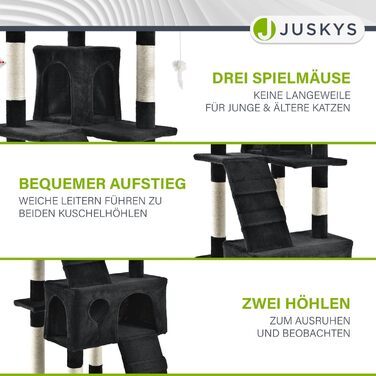 Котячий комплекс Juskys XXL Amy 170 см – стійке дерево для котів з лежаками, будиночками, драбинами та стовпчиками з сизалю, чорний