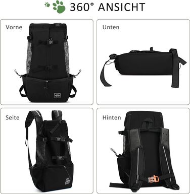 Рюкзак для собак ASOPETS, сумка-переноска, регульований, для середніх собак, для прогулянок, походів, кемпінгу, альпінізму, подорожей (вугільний чорний, M)