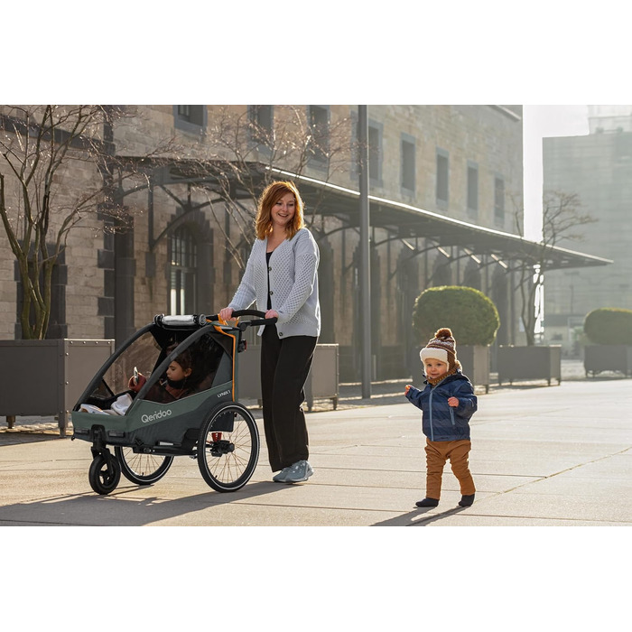 Qeridoo Lynix 1 Forest Green - Причіп для велосипеда, дитячий, на 1 місце, з підвіскою та ременями безпеки | Дитяча коляска-візок, прогулянка, Walker & Bike