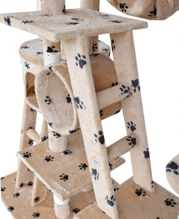 Величезний ігровий комплекс для котів XXL (255 см) — Дряпалка-вежа з гамаком, тунелем та будиночком, бежевий