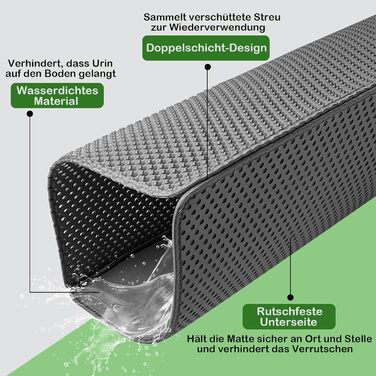 Килимок під лоток для котів 90x60 см XXL, EVA, двошаровий, вологостійкий, сірий