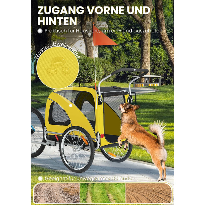 SEPNINE® Причіп для собак XL 2-в-1, велосипедний та візок для собак до 40 кг, складний з гальмами та зчіпним пристроєм, для середніх та великих собак - Синій (Жовтий - до 40 кг)