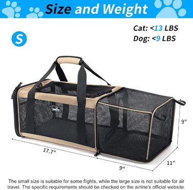 Розширювана переноска для домашніх тварин Wakytu для собак і котів, велика сумка для подорожей з 5 сітчастими вікнами (Коричнева, XXXL)