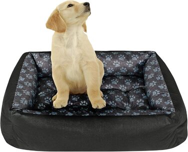 Лежанка для собак SuperKissen24: зручна лежанка-кошик для собак великих, середніх та маленьких порід. Легко миється, розмір M, чорно-сіра, з підставками для лап з льону, 70x55 см (1 шт.)