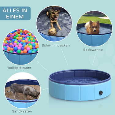 PawHut Dog Pool Надійний дитячий басейн для собак, басейн з ПВХ+дерева, блакитний, Ø80xH20 см, літні розваги| Аосом