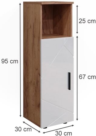 Високий шафа Vicco Irma для ванної, 30x95 см, білий глянець/дуб Goldkraft