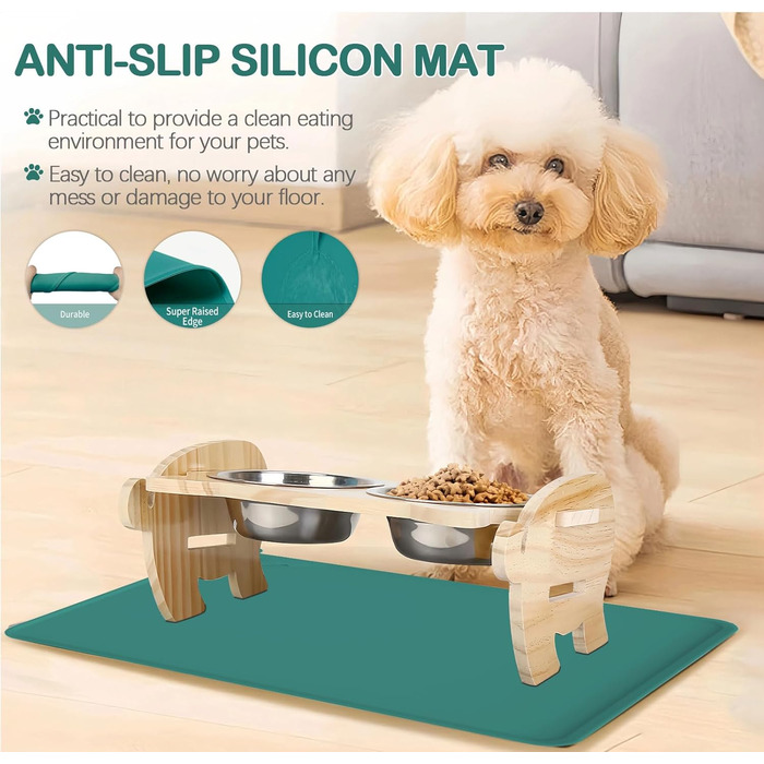 Водонепроникний килимок для годівлі домашніх тварин з високими бортиками, 55 x 38 см, силіконовий, нековзний, для собак та котів, запобігає розливанню води (зелений, 48 x 30 см)