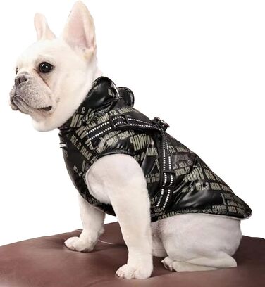 Зимова жилетка для собак, теплий нашийник, водонепроникний одяг для тварин з кільцем, регульована блискавка, світловідбиваючі елементи (M, Чорний)