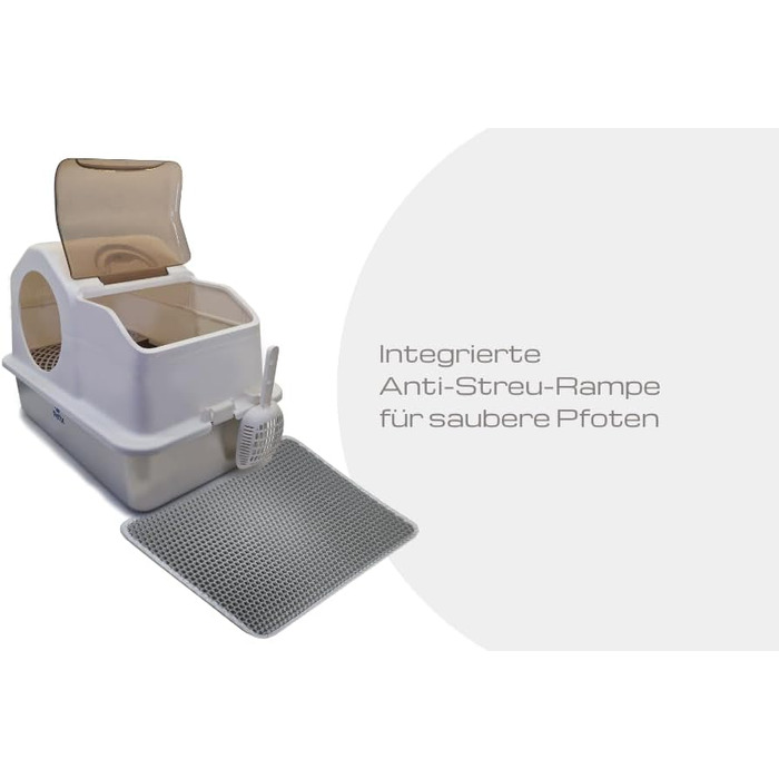 Котів туалет Petix Ramp XXL з кришкою, 61x40x44 см, великий, з фільтром та рампою, антипросковковий, герметичний, з килимком, легко чистити