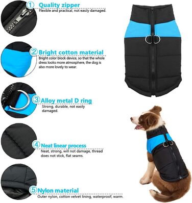 WELLXUNK Куртка для собак, тепла, водонепроникна, для маленьких та великих собак (3XL, блакитна, 83 см)