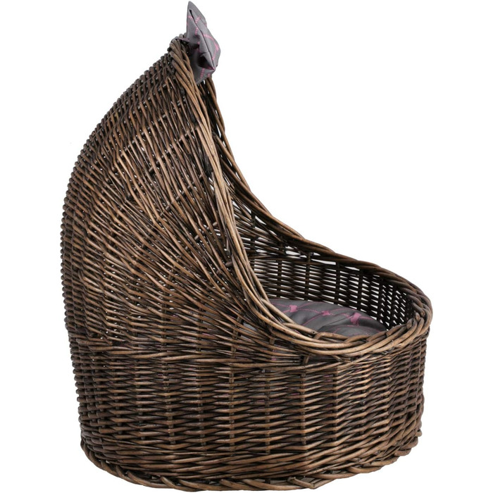 Плетіний лежак для кота з подушкою, з лози (темно-коричневий/сірий)