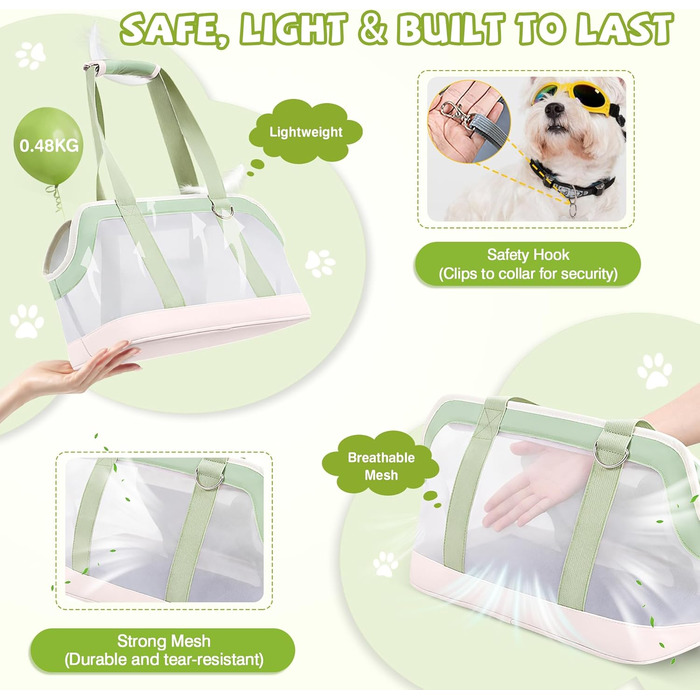 Транспортна сумка для собак і котів ALLSOPETS, легка, дихаюча, для подорожей, до ветеринара, рожева та м'ятно-зелена