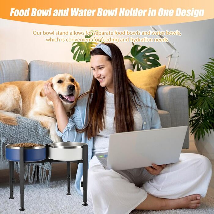 Підвищений годівниця для собак з регульованою висотою та шириною (17-30 см), металева стійка для мисок, підходить для великих, середніх та маленьких собак (миски не входять)